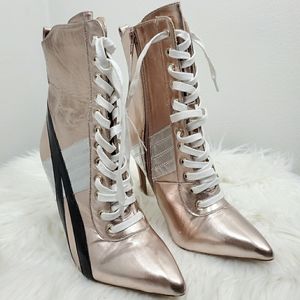 Rose Gold Sneaker Lace up Stiletto Heels boots booties